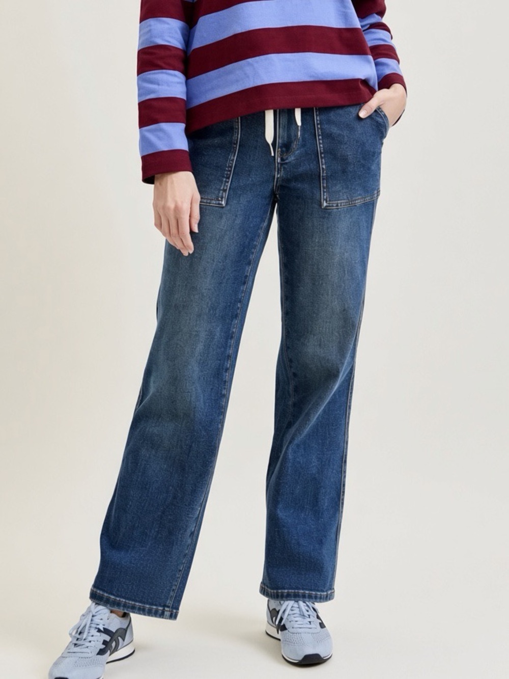 Judy Blue Drawstring Elastic Waist Wide Leg Utility Jeans 14W